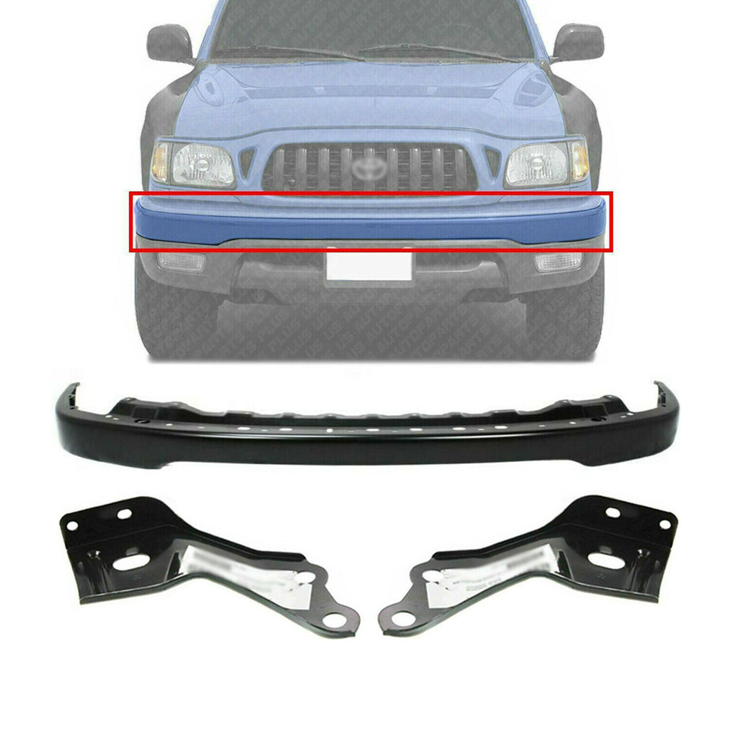 Front Bumper Primed Steel + Bracket LH & RH Side For 2001-2004 Toyota Tacoma