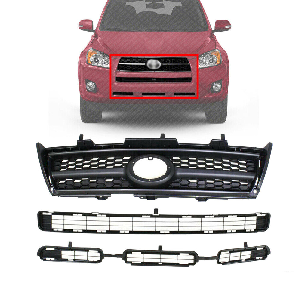 Front Bumper Grille + Upper Grille & Lower Grille For 2009-2012