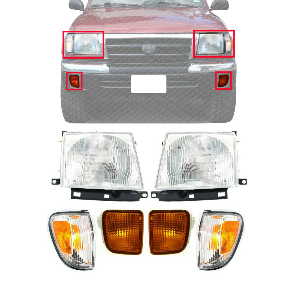 Front Headlight Kit + Turn Signal Light LH & RH Side For 1998-2000 Toyota Tacoma