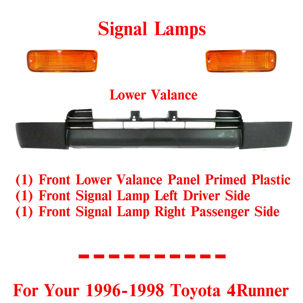 Front Lower Valance Panel Primed + Signal Lamps For 1996-1998 Toyota 4Runner