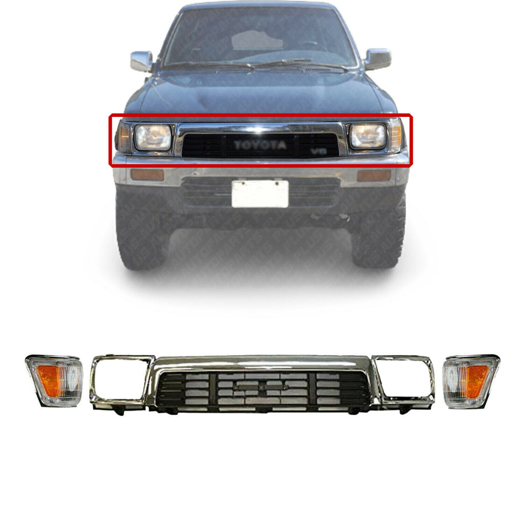 Front Grille + Head Lamps Door + Corner Lamp LH & RH For 89-91 Toyota Pickup 4WD
