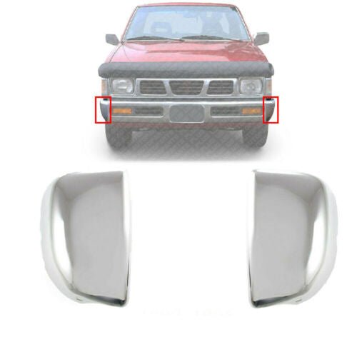 Front Bumper End Caps LH+RH Chrome Steel For 1995 - 1996 Nissan Pickup - US AUTO PARTS PLUS