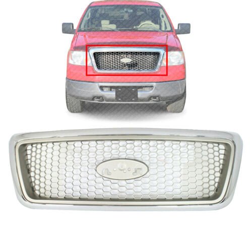 Front Grille Chrome Shell With Beige Insert Plastic For 2004 - 2008 Ford F - 150 - US AUTO PARTS PLUS