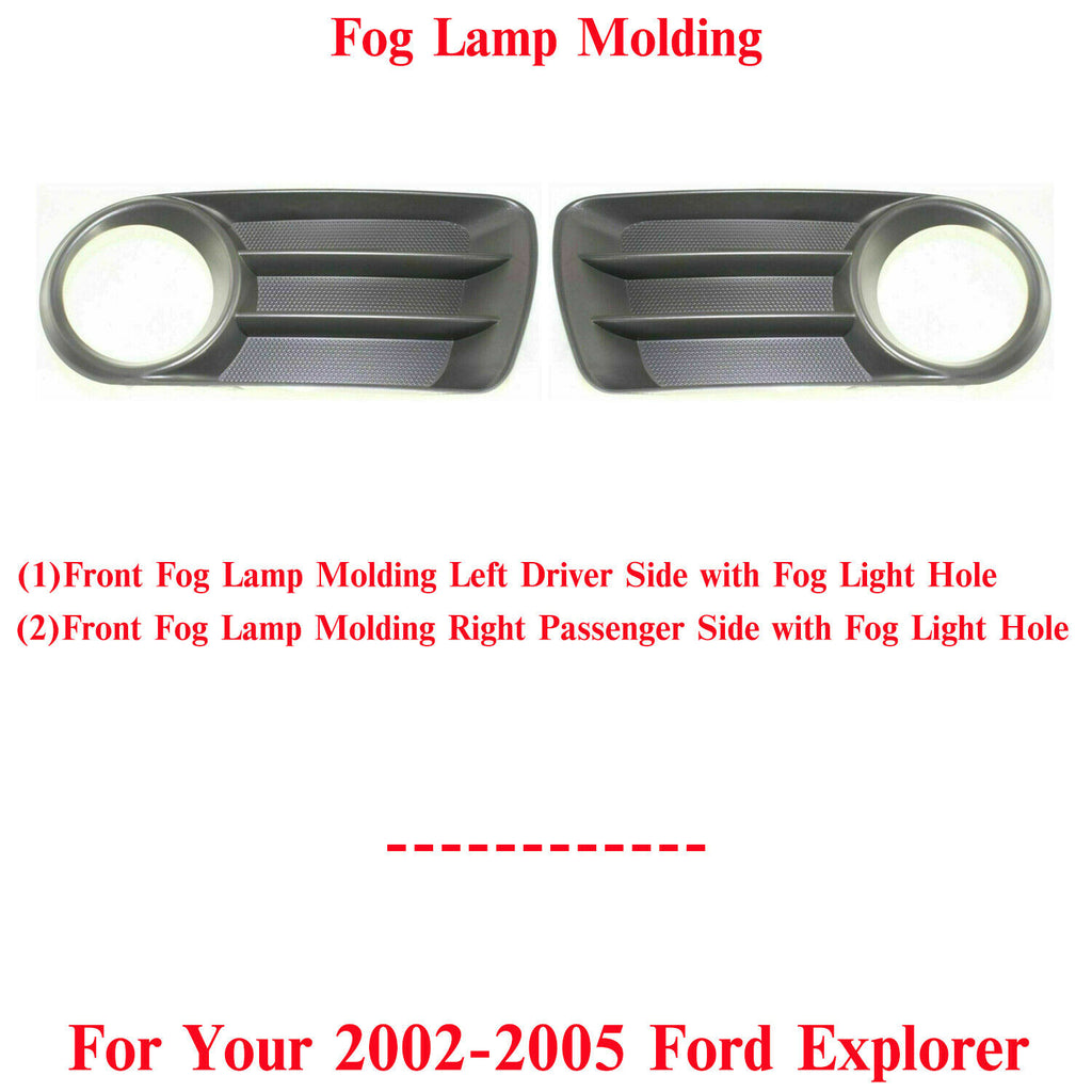 Front Fog Lamps Molding LH & RH Side With Fog Light Hole For 02-05 Ford Explorer