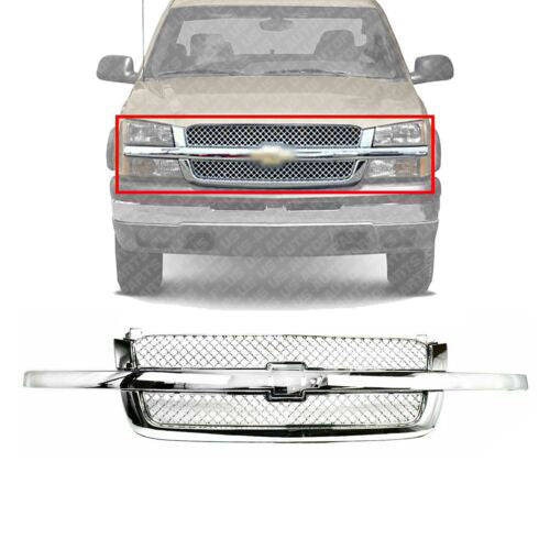 Front Grille Mesh insert All Chrome For 2003-06 Chevrolet Silverado 1500 - 3500