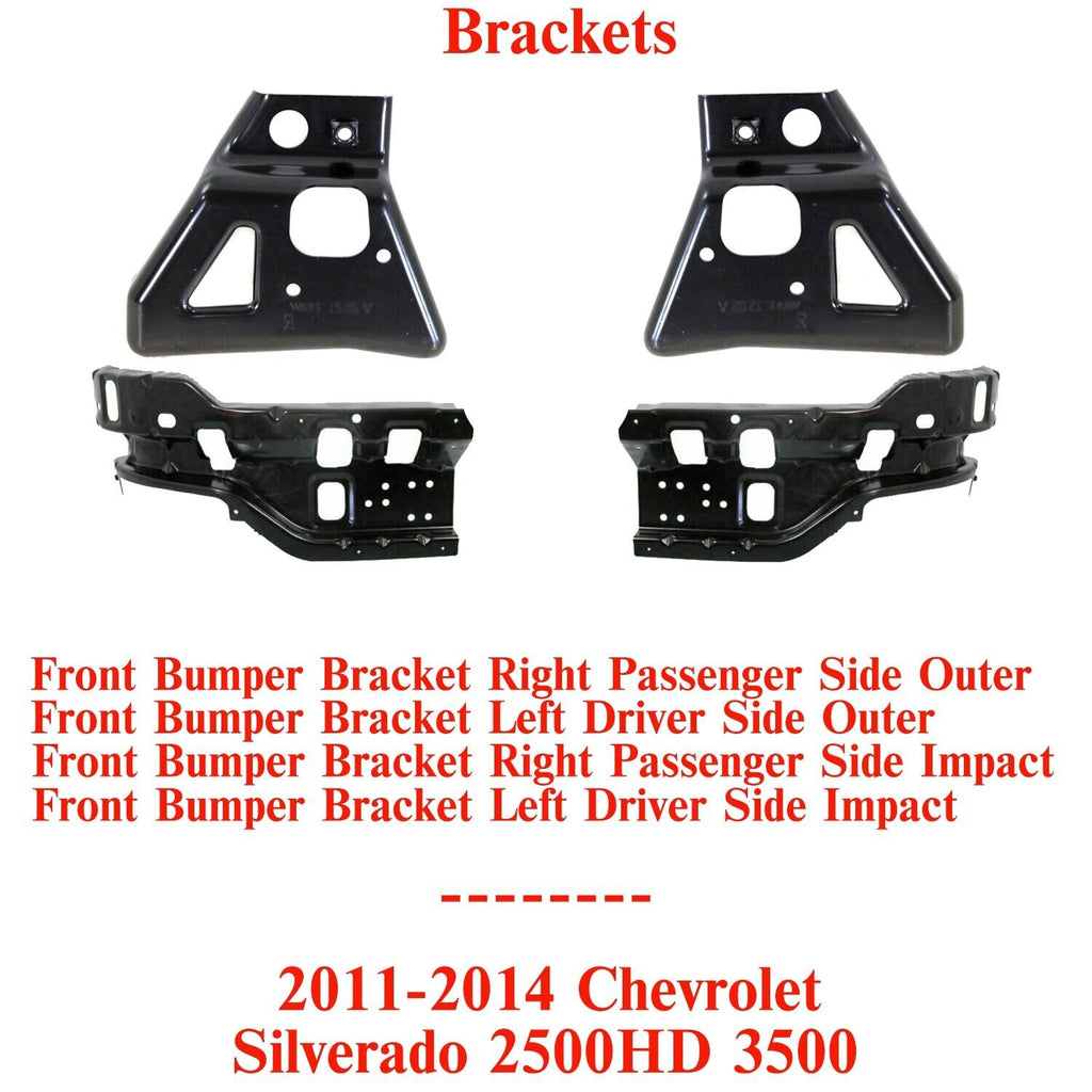 Front Bumper Brackets Outer+ Impact LH & RH Side For 11-14 Silverado 2500HD 3500