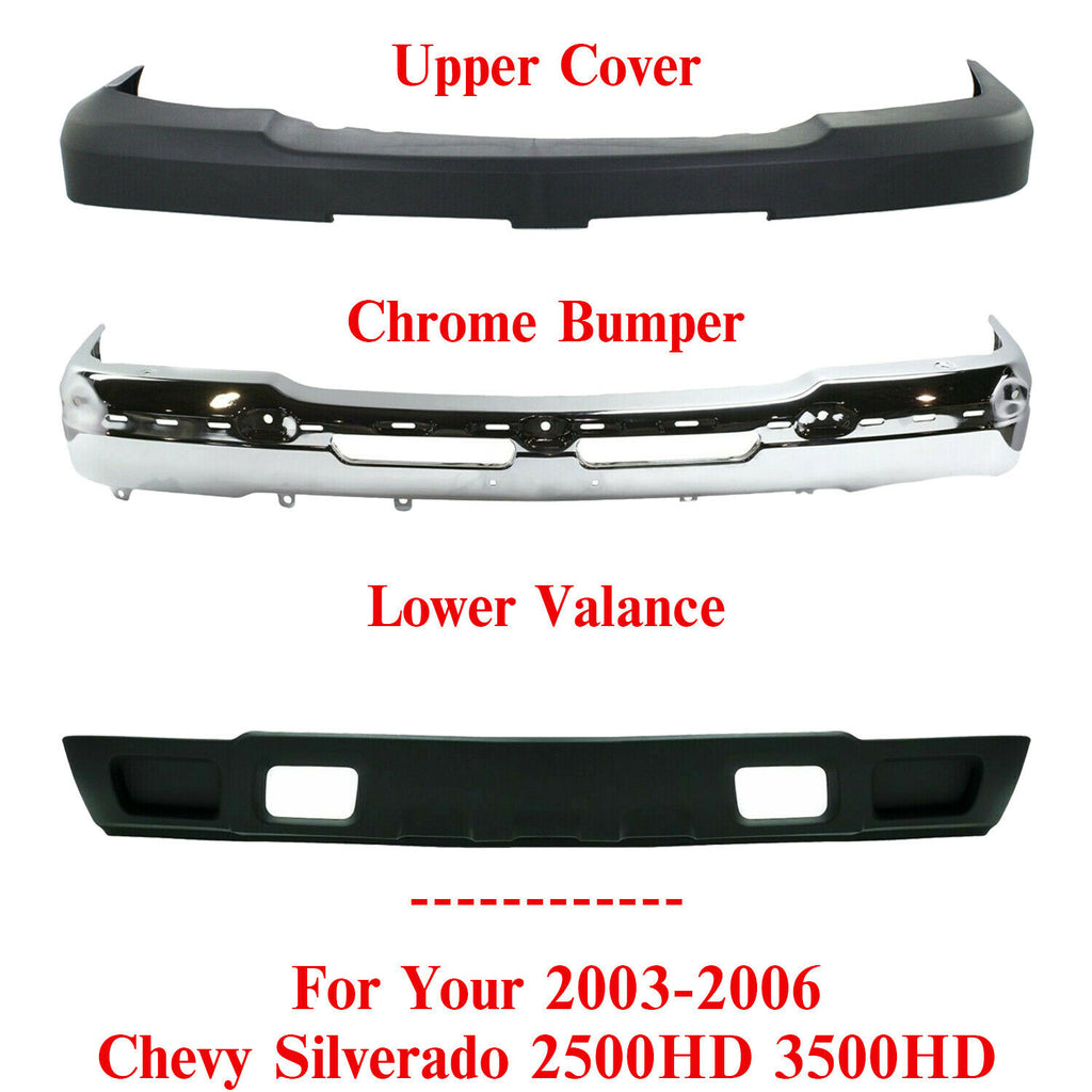 Front Bumper Chrome Steel Kit For 2003-2006 Chevrolet Silverado 2500HD / 3500