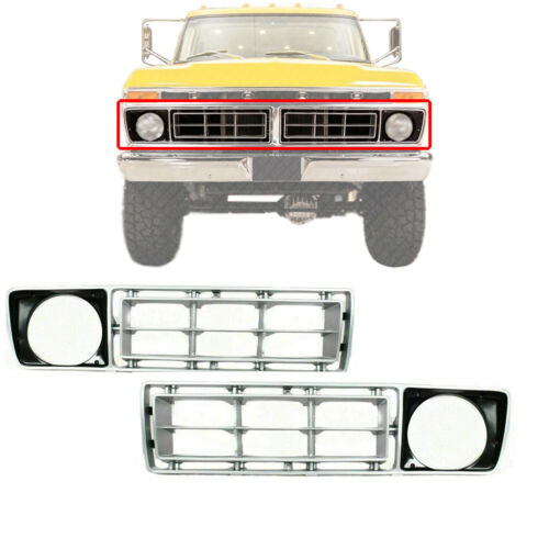 Front Grille Set of 2 Plastic For 1976-1977 Ford F-100 F-150 F-250 F-350 F-500