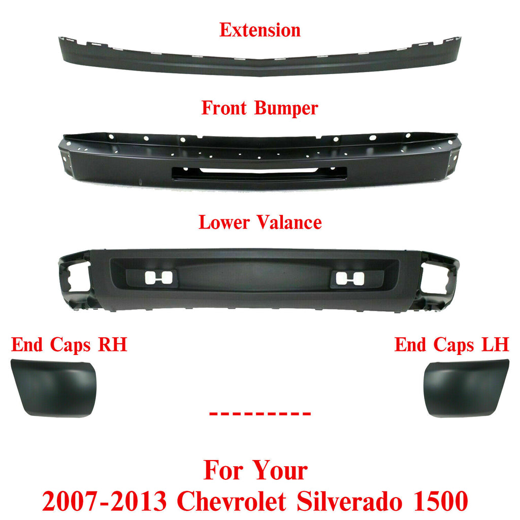 Front Bumper Primed Steel Face Kit For 2007-2013 Chevy Silverado 1500 Series