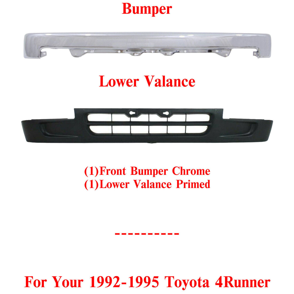 Front Bumper Chrome Steel and Lower Valance Prime For 1992-1995 Toyota 4Runner