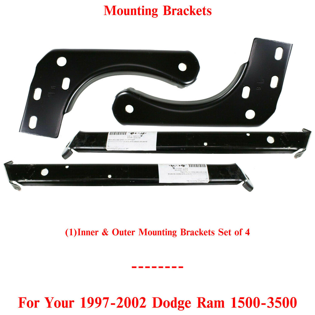 Inner & Outer Bumper Mounting Brackets 4Pc Set For 1997-2002 Dodge Ram 1500-3500