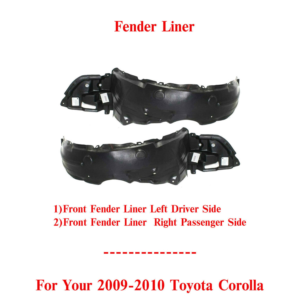 Front Fender Liner Left Driver & Right Passenger Side For 09-10 Toyota Corolla
