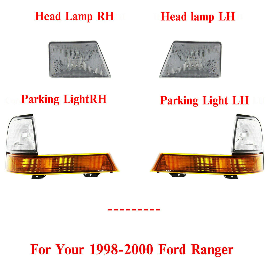 Head Lamps + Corner Parking Lamps Set LH & RH Side For 1998-2000 Ford Ranger