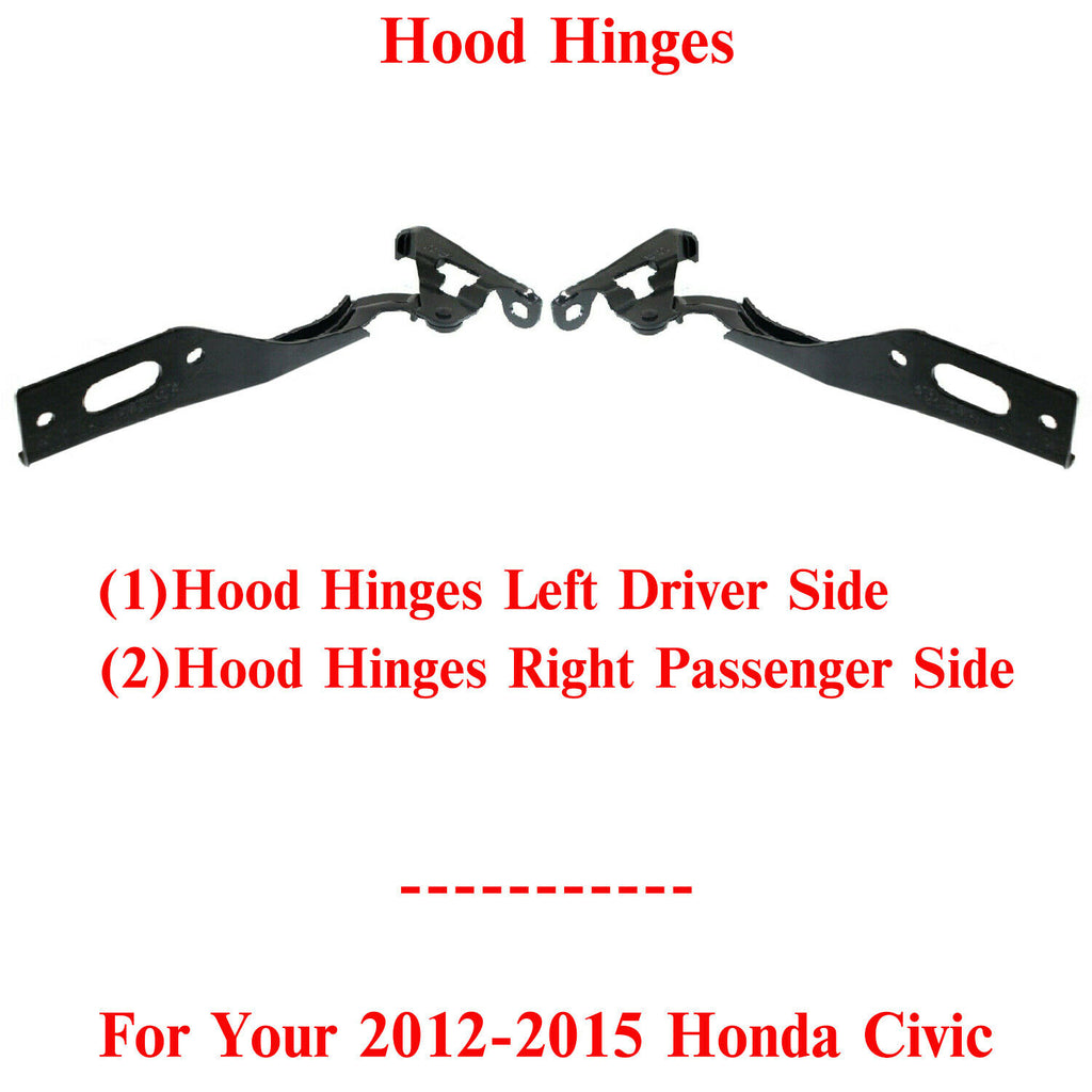 Set of 2 Hood Hinges Left Driver & Right Passenger Side For 2012-15 Honda Civic