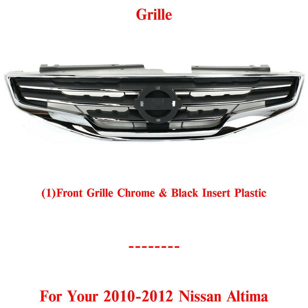 Front Grille Chrome with Black Insert Plastic For 2010-2012 Nissan Altima Sedan