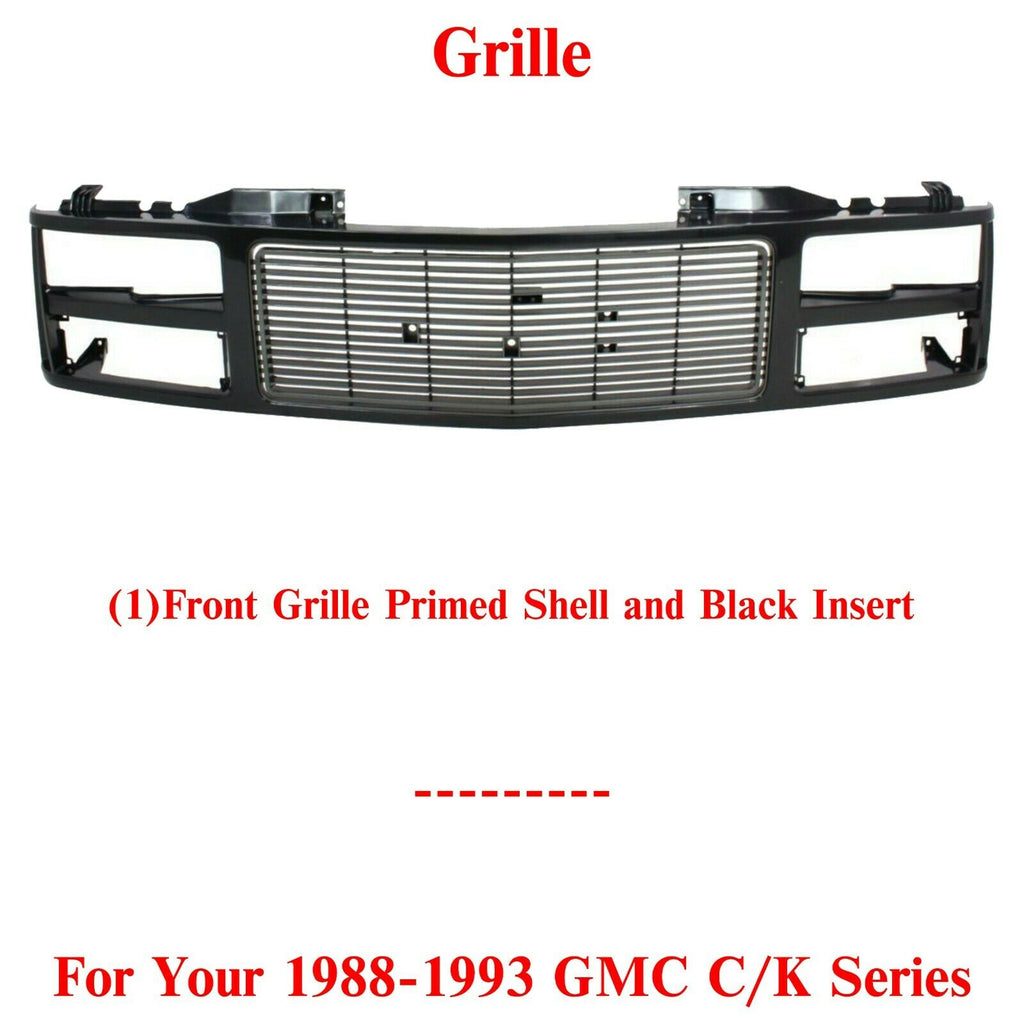 Front Grille Primed Shell and Insert Black For 1988 - 1993 GMC C/K Series