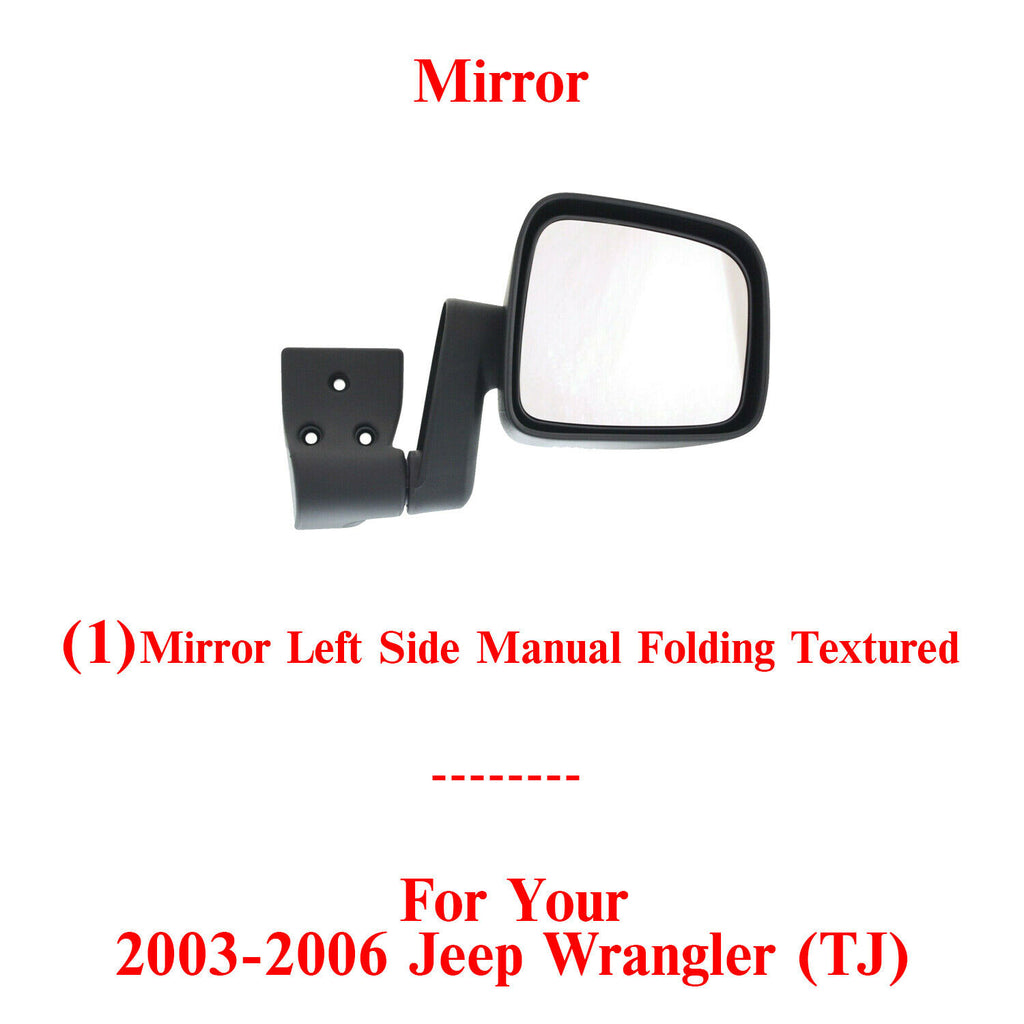 Front Left Driver Side Mirror Manual Folding Black For 2003-2006 Jeep Wrangler