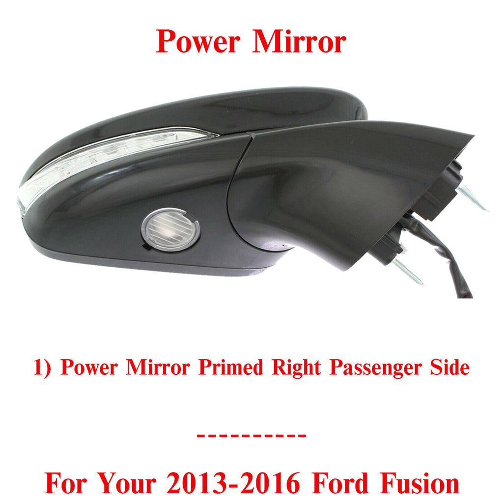 Power Mirror Right Side Manual Fold Paintable For 2013-2016 Ford Fusion