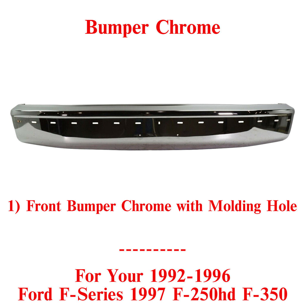 Front Bumper Chrome With Molding Holes For 1992-96 Ford F-150 1997 F-250 F-350