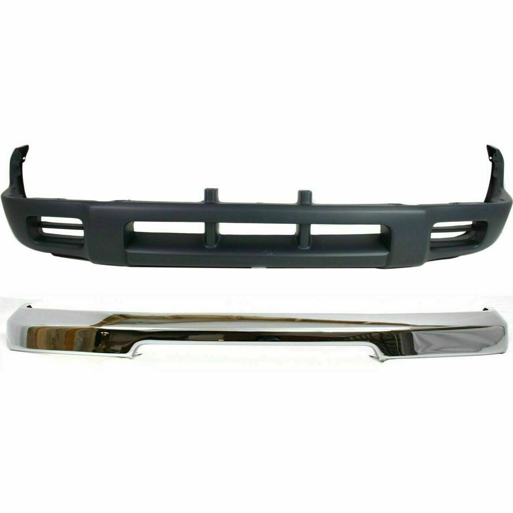 Bumper Chrome + Upper Filler + Valance + Brackets For 1998-2000 Nissan Frontier