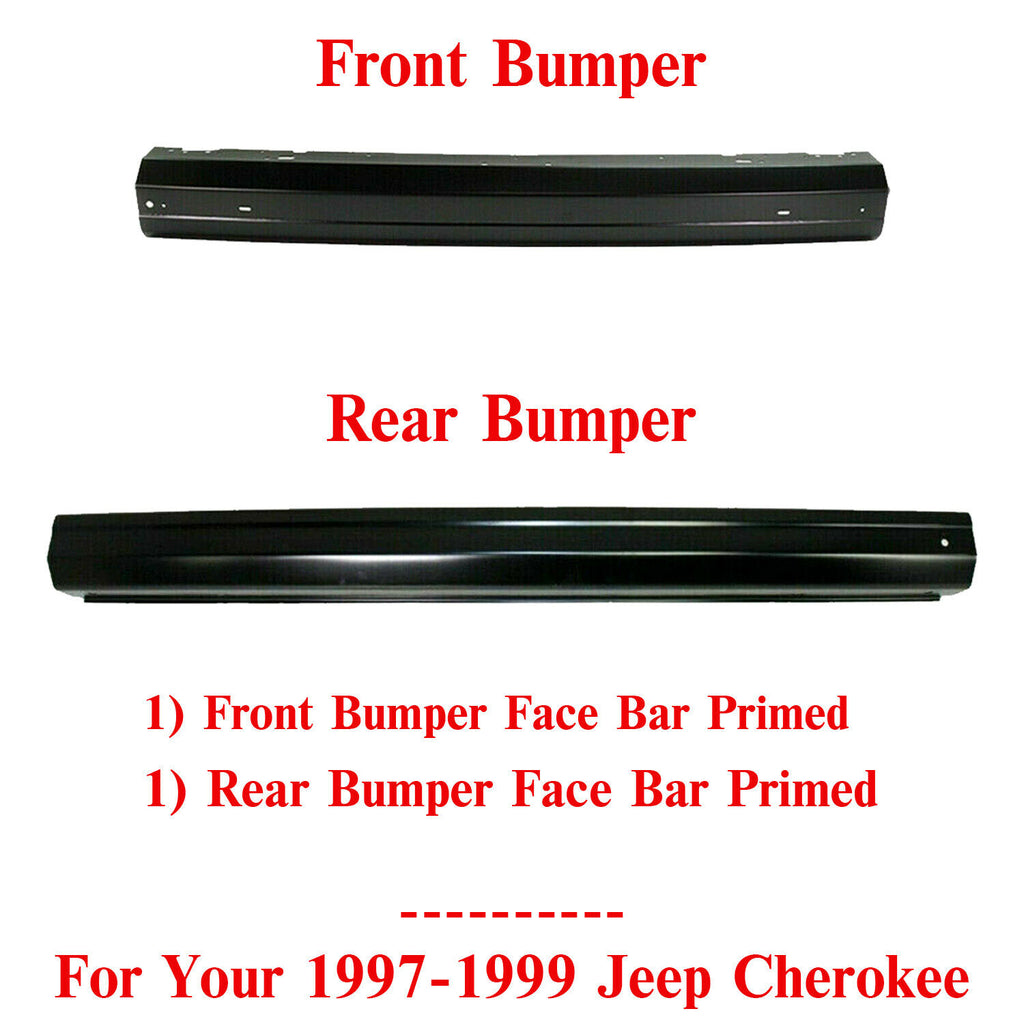 Set of 2 Front & Rear Bumper Center Face Bar Primed For 1997-1999 Jeep Cherokee