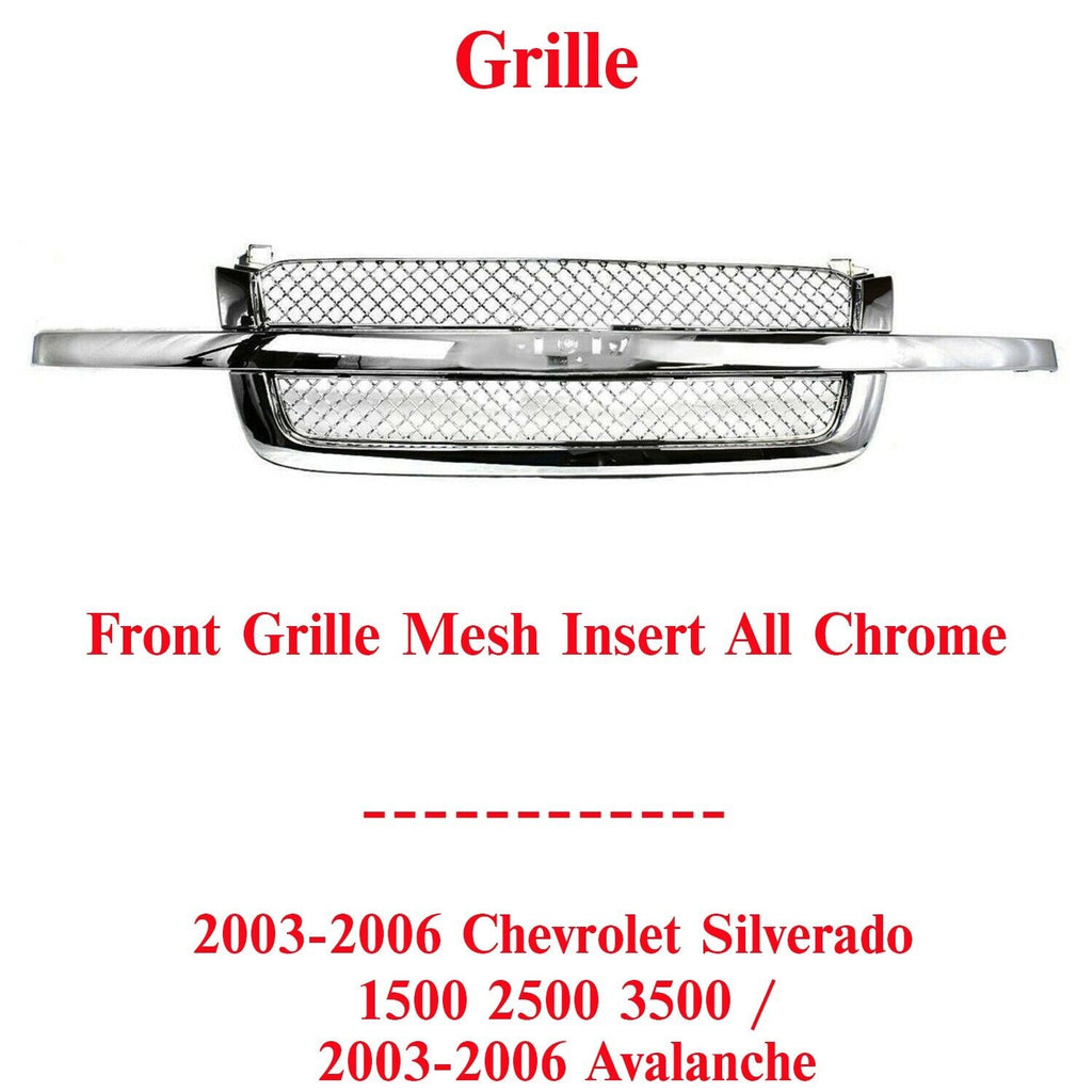 Front Grille Mesh insert All Chrome For 2003-06 Chevrolet Silverado 1500 - 3500