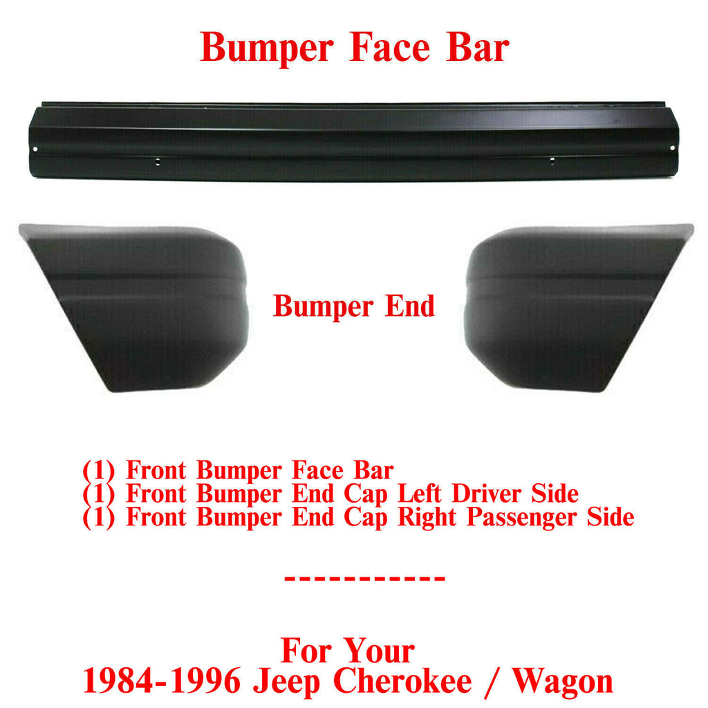 Front Bumper & End Cap Textured Left and Right Side For 1984-1996 Jeep Cherokee