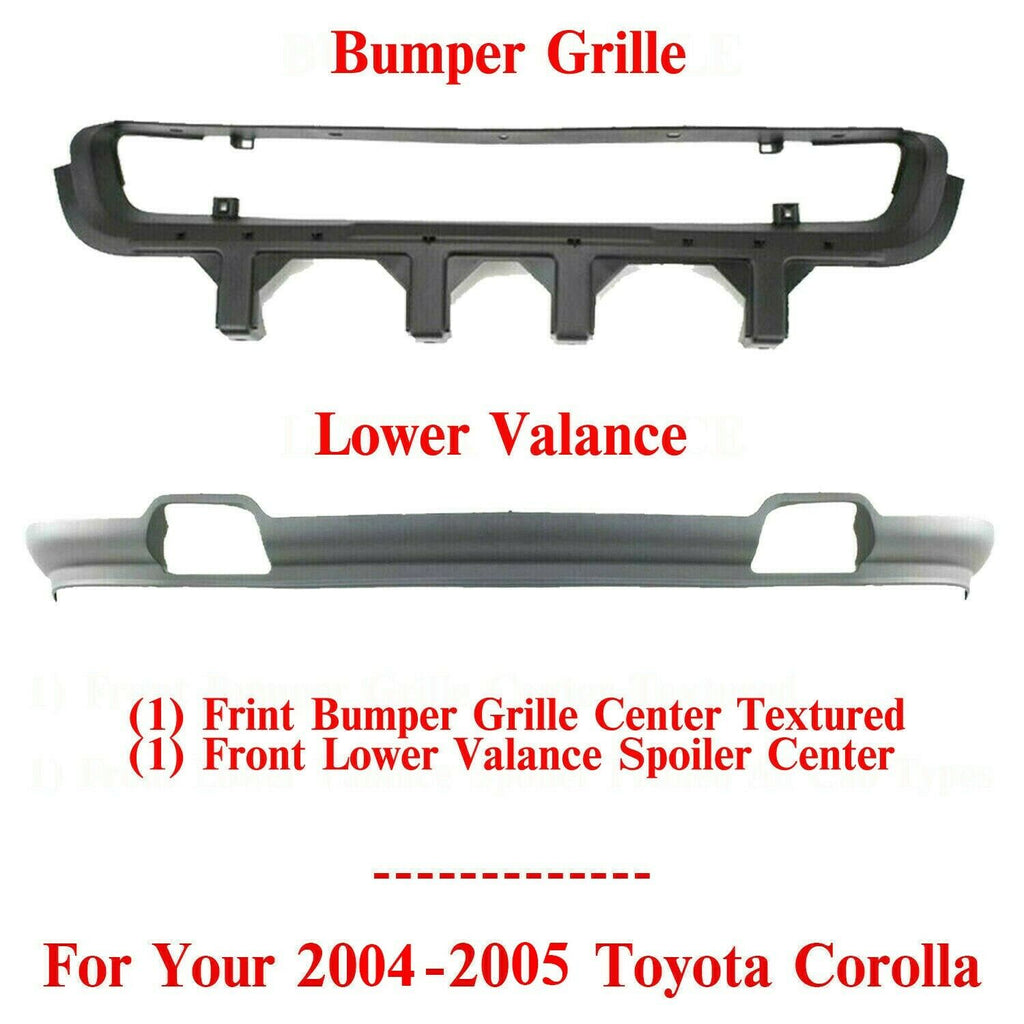 Front Lower Valance Primed + Bumper Grille Center Textured For 04-05 Ford F-150