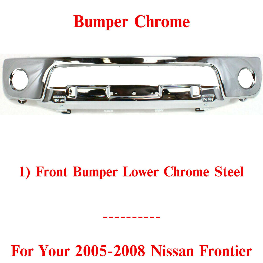 Front Bumper Lower Chrome Steel w/ Fog Light Holes For 2005-2008 Nissan Frontier