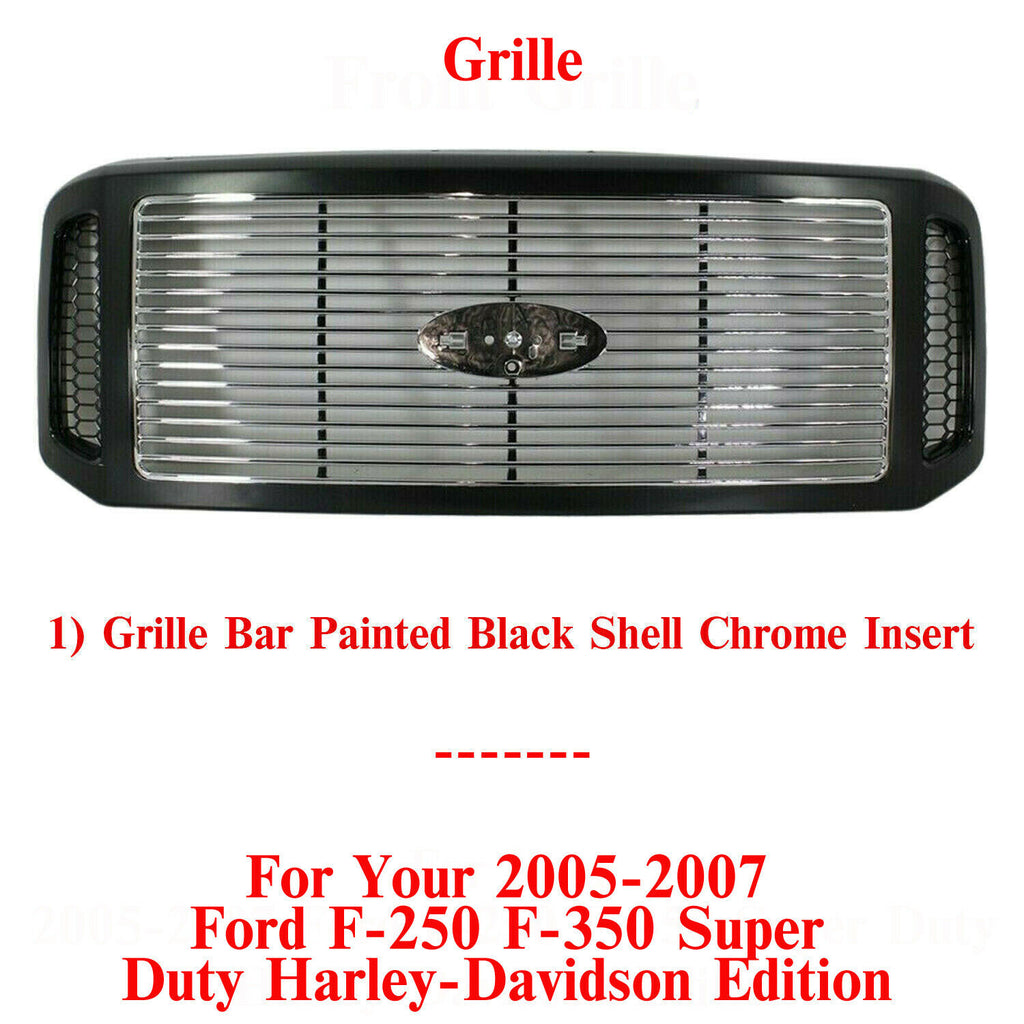 Grille Assembly Primed Shell w/Chrome Insert 2005-07 Ford F-250 Harley-Davidson