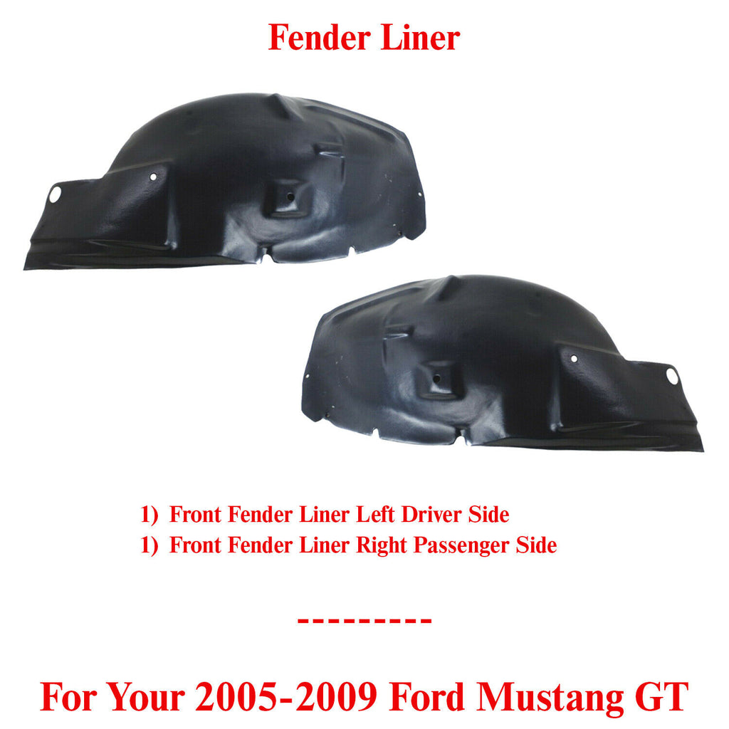 Front Fender Liner Left Driver & Right Passenger Side For 05-09 Ford Mustang GT