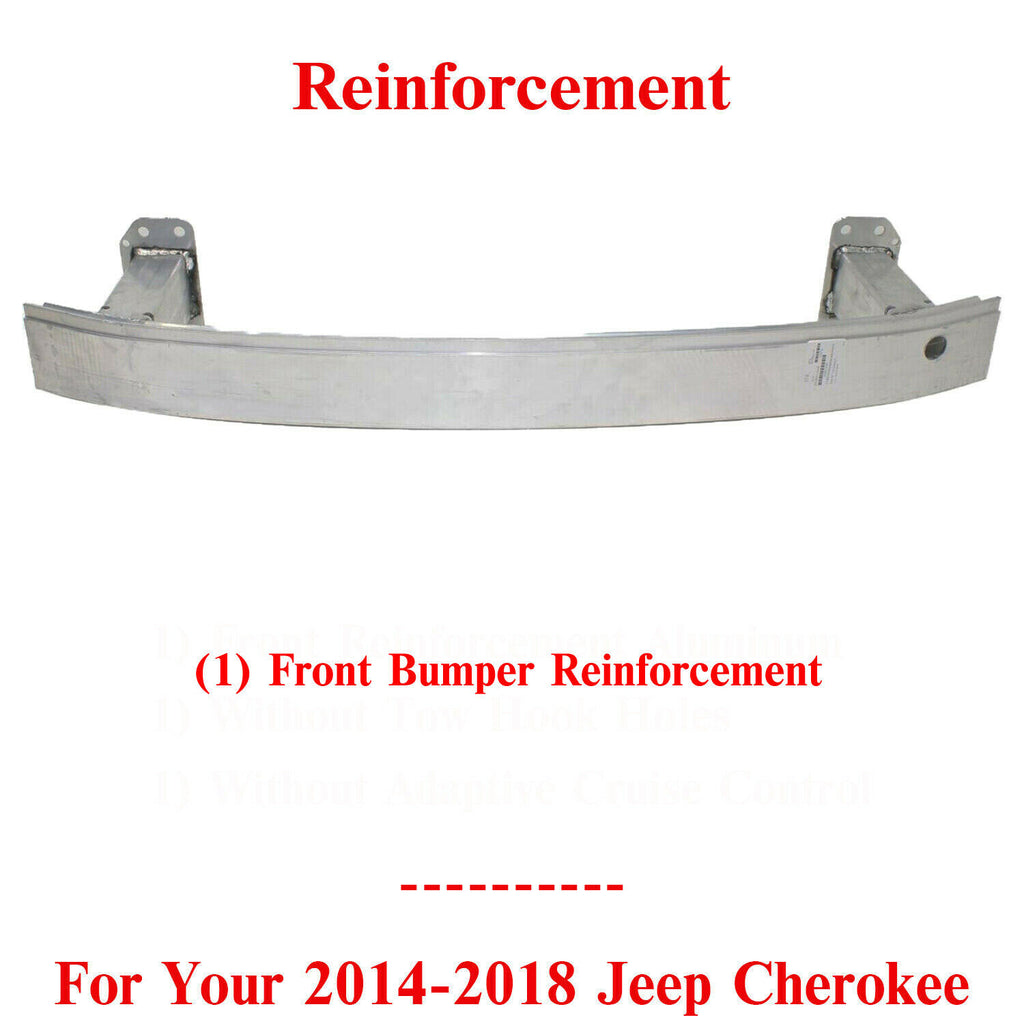 Front Bumper Reinforcement Aluminum w/o Tow Hook Holes For 2014-18 Jeep Cherokee