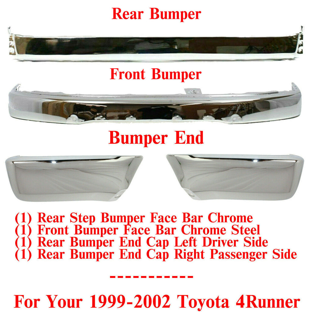 Front & Rear Bumper Chrome With End Cap LH & RH Side For 1999-02 Toyota 4Runner