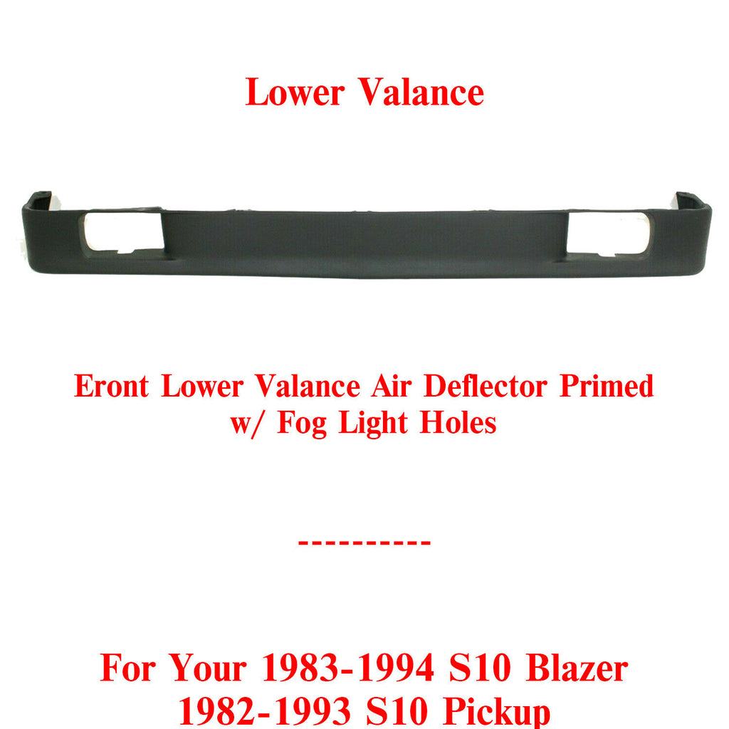 Front Lower Valance Primed w/ Fog Light Holes For 1983-1994 Chevrolet S10 Blazer