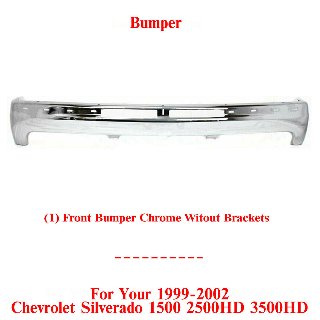 Front Bumper Chrome Steel W/o Brackets For 1999-2002 Silverado 1500 2500HD 3500