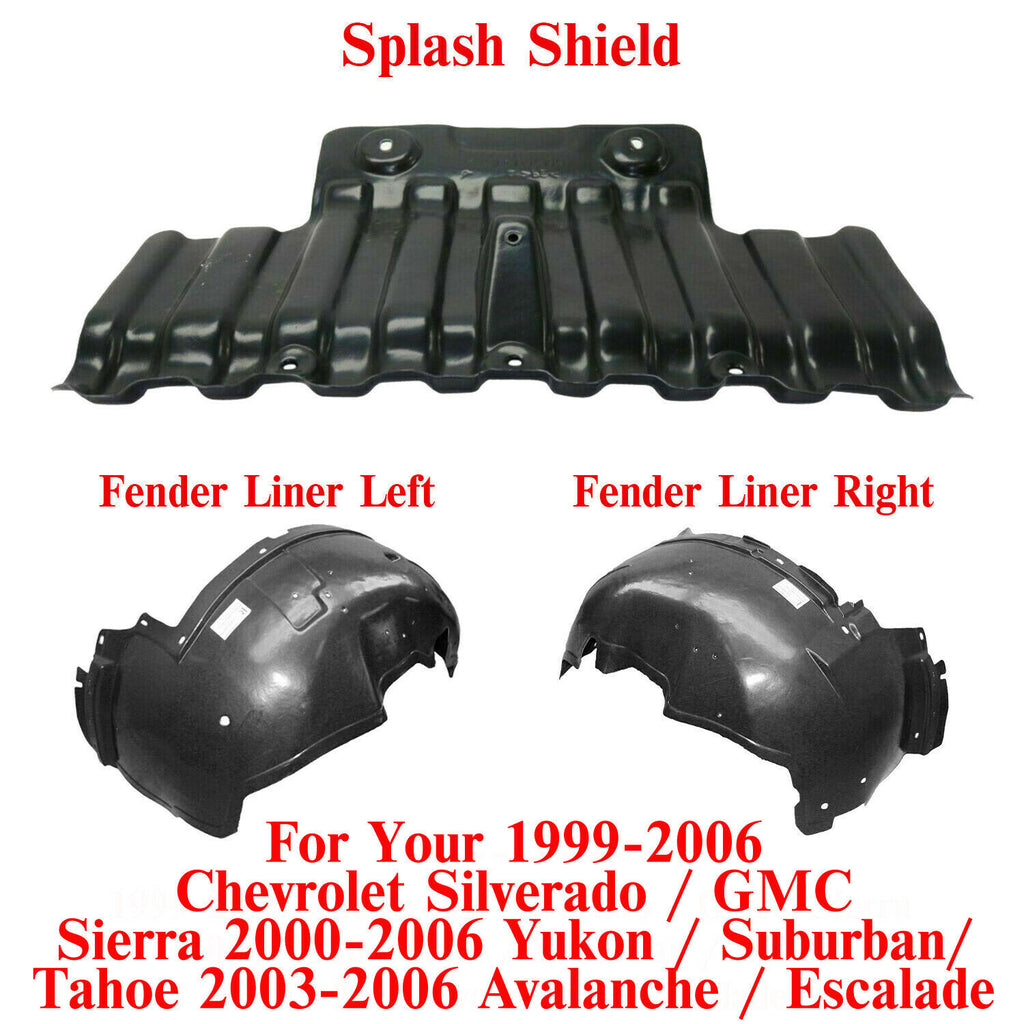 Front Fender Liner LH & RH + Splash Shield For 1999-2006 Silverado Sierra