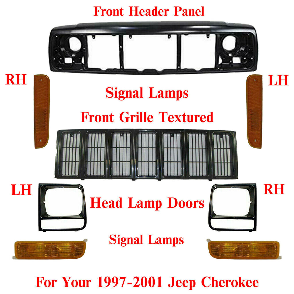 Header Panel Grille Headlight Door Park & corner Lights For 97-01