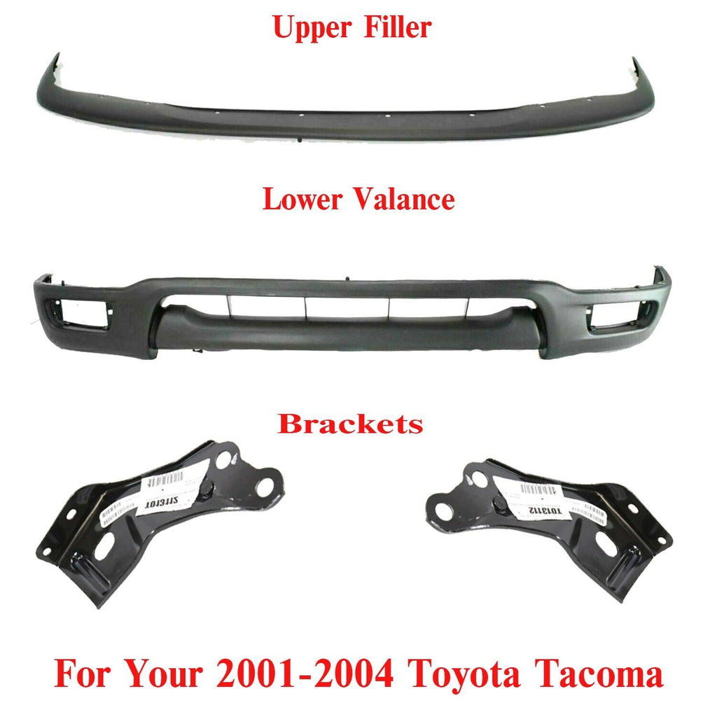 Front Upper Filler + Lower Valance Primed + Brackets For 2001-04 Toyota Tacoma