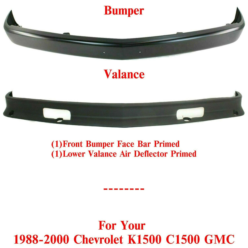 Front Bumper Primed & Lower Valance For 1988-2000 Chevrolet & GMC K1500 C1500