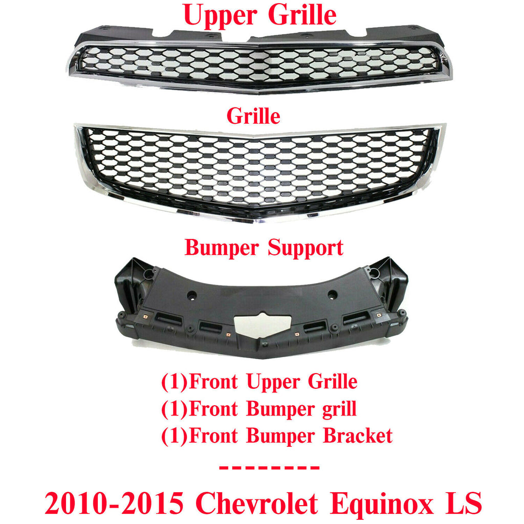 Bumper Grilles Chrome & Bumper Support Bracket For 2010-2015 Chevrolet Equinox 0