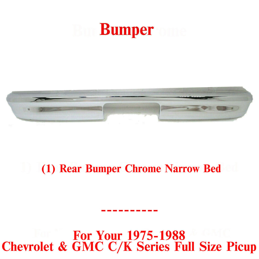 Rear Bumper Face Bar Chrome Narrow Bed For 1975-1988 Chevrolet & GMC C/k Series