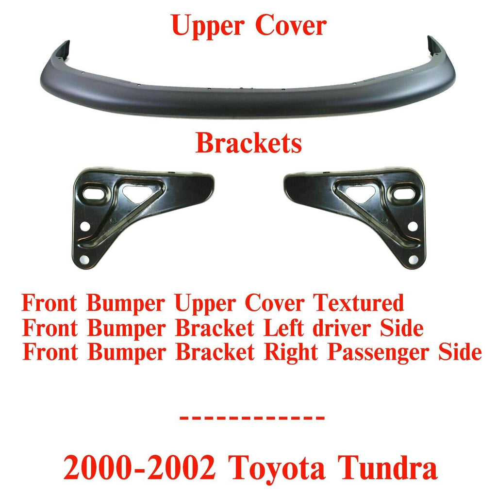 Front Bumper Upper Cover Textured + Brackets LH & RH For 2000-2002 Toyota Tundra