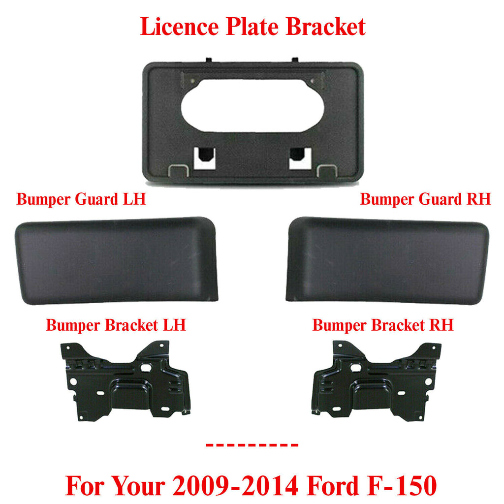 Front Bumper Brackets Mounting + Guards + License Plate For 2009-2014 Ford F-150