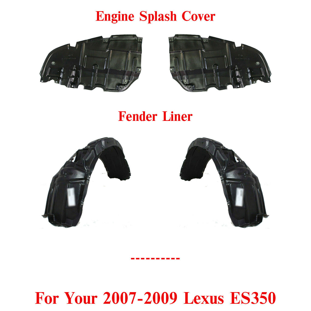 Engine Splash Shield Under Cover & Fender Liner LH+RH For 2007-2009 Lexus ES350