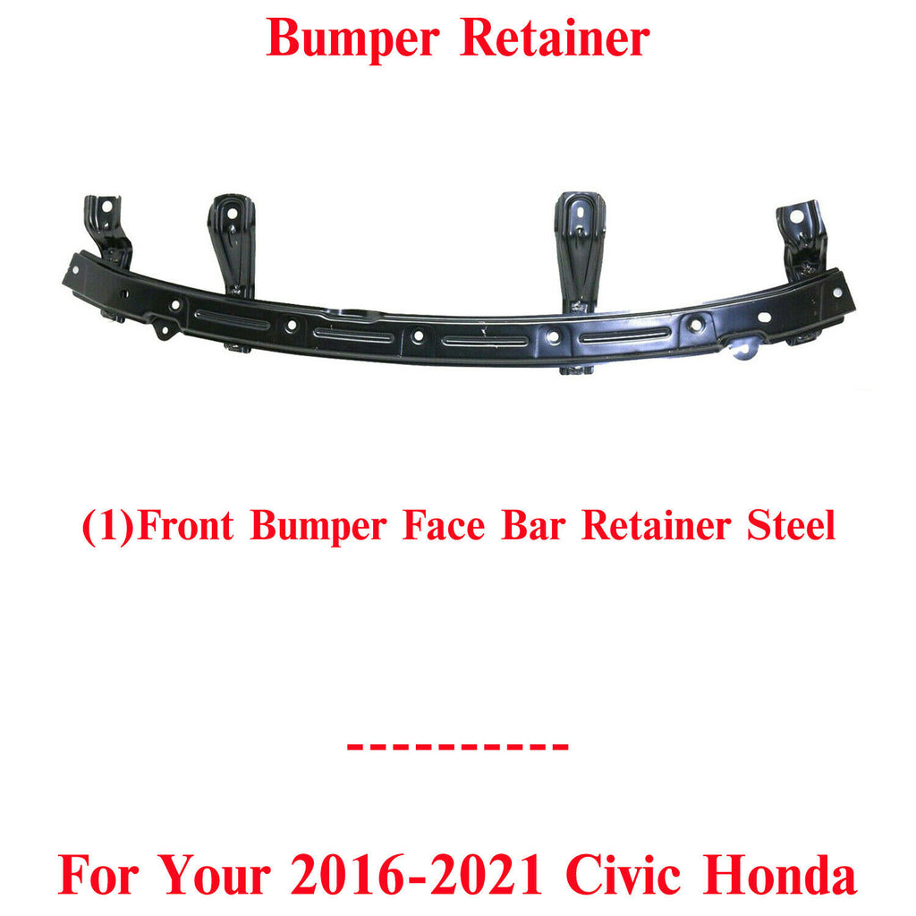 Front Bumper Face Bar Retainer Steel Black For 2016-2021 Honda Civic