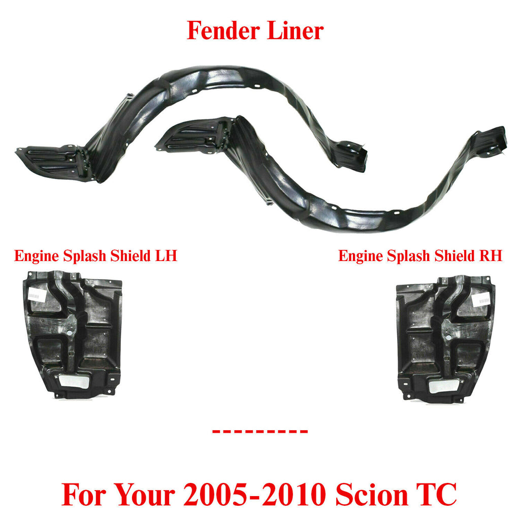 Front Fender Liners & Engine Splash Shield Side LH & RH For 2005-2010 Scion TC