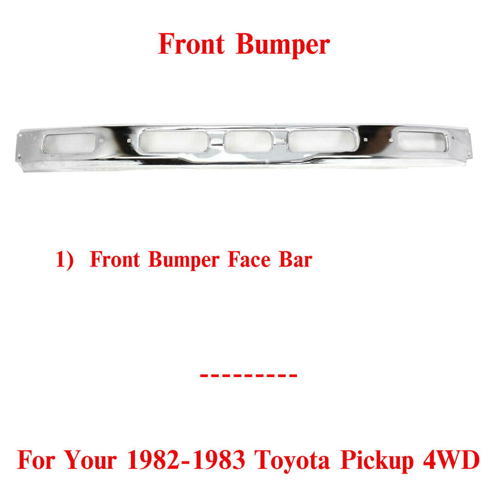 Front Bumper Steel Chrome With Fog Lamp Holes For 1982-1983 Toyota Pickup 4WD