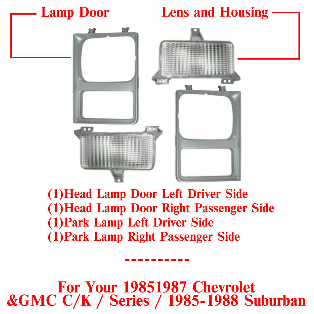 Front Head Lamp Door + Park Lamp For 1985-1987 C/K Series/ 1985-1988 Suburban