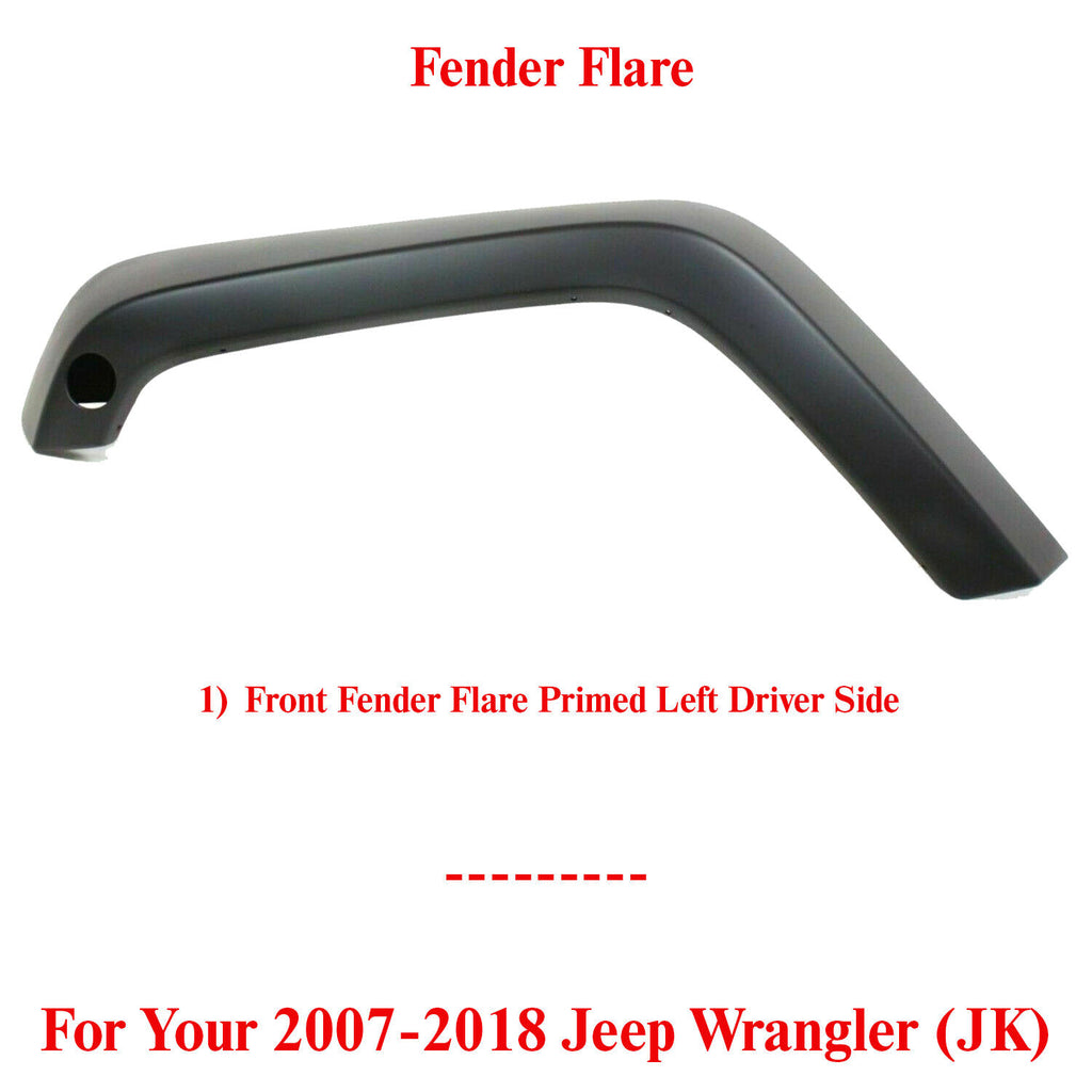 Front Left Driver Side Fender Flare Primed For 2007-2018 Jeep Wrangler (JK)