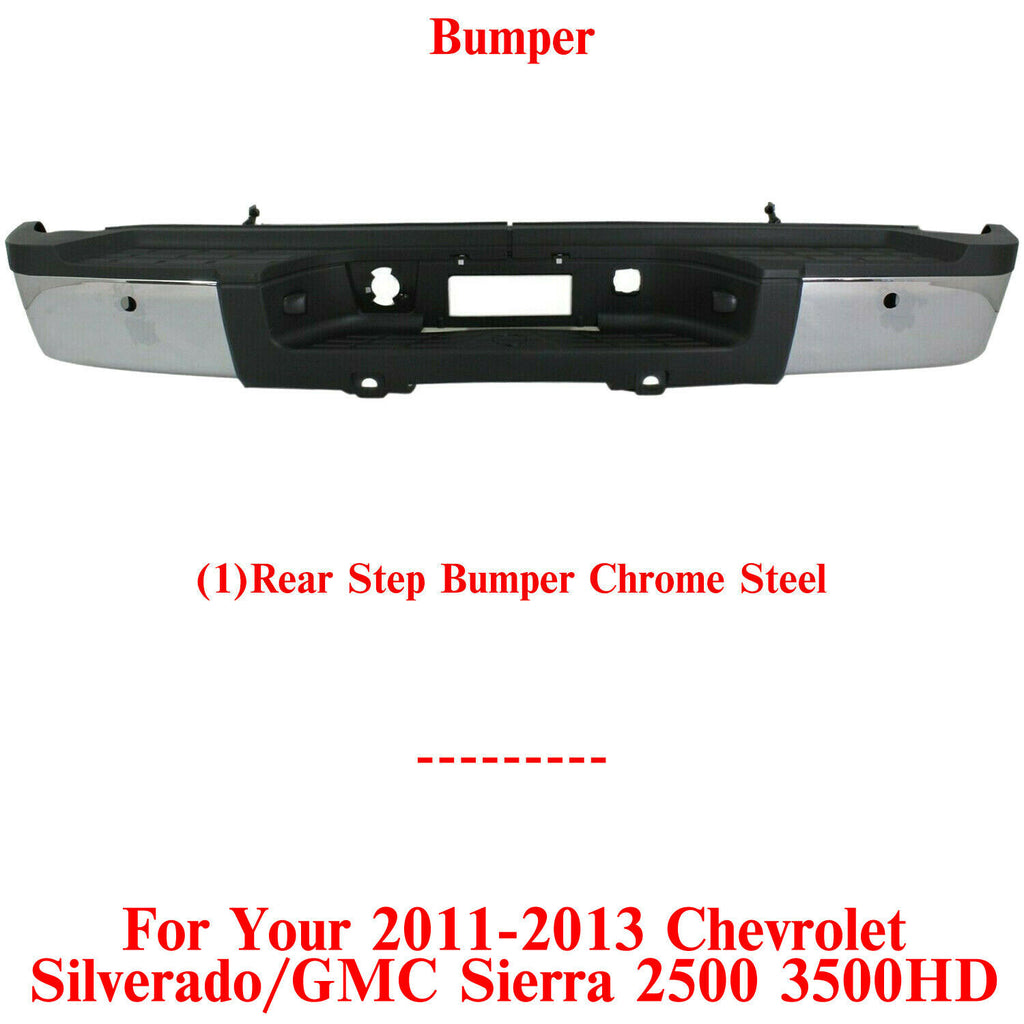 Rear Step Bumper Assembly Chrome Steel For 2011-13 Chevy Silverado 2500HD 3500HD